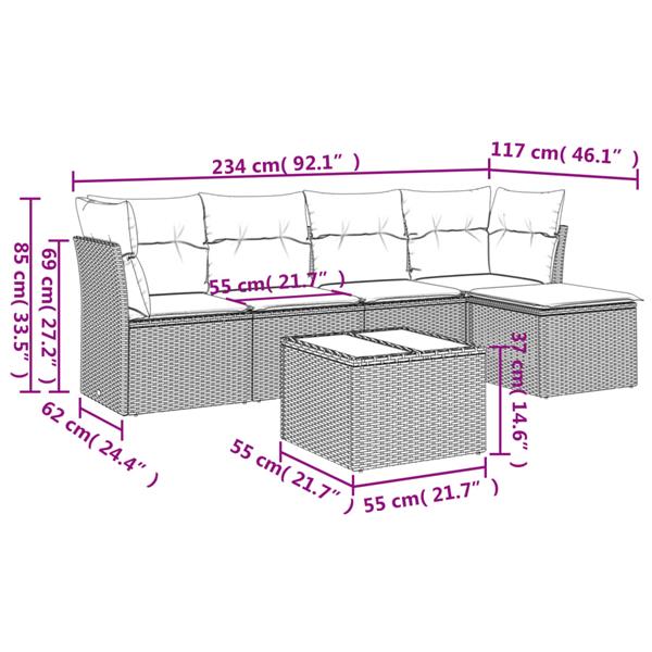 Grote foto vidaxl 6 delige loungeset met kussens poly rattan bruin tuin en terras tuinmeubelen