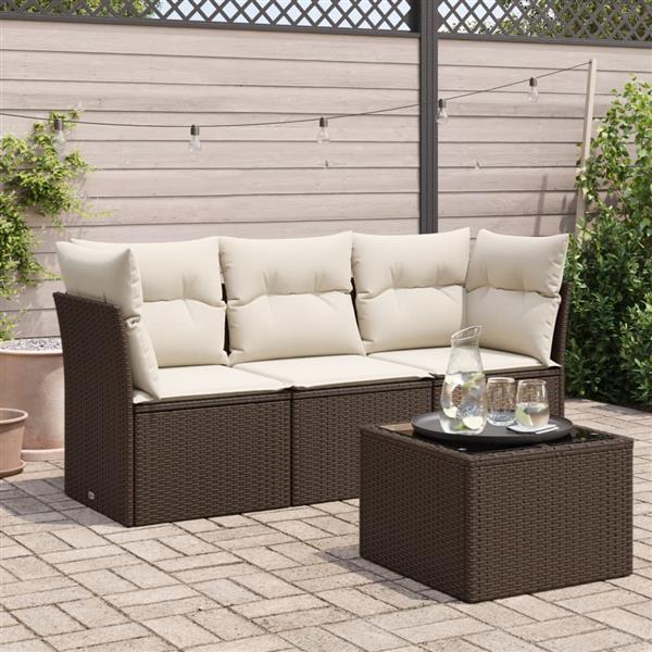 Grote foto vidaxl 4 delige loungeset met kussens poly rattan bruin tuin en terras tuinmeubelen