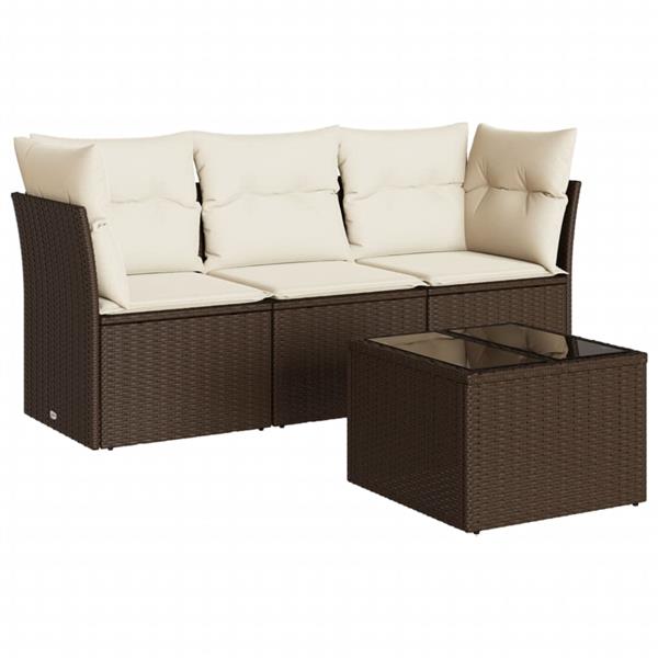 Grote foto vidaxl 4 delige loungeset met kussens poly rattan bruin tuin en terras tuinmeubelen