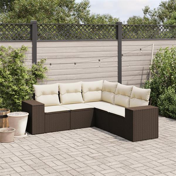 Grote foto vidaxl 5 delige loungeset met kussens poly rattan bruin tuin en terras tuinmeubelen