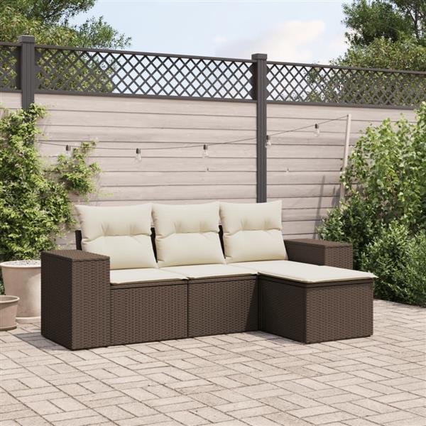 Grote foto vidaxl 4 delige loungeset met kussens poly rattan bruin tuin en terras tuinmeubelen