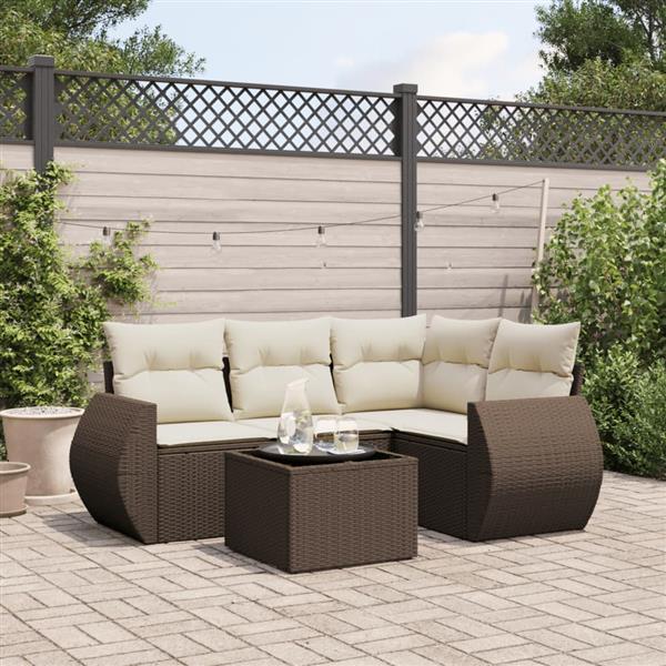 Grote foto vidaxl 5 delige loungeset met kussens poly rattan bruin tuin en terras tuinmeubelen