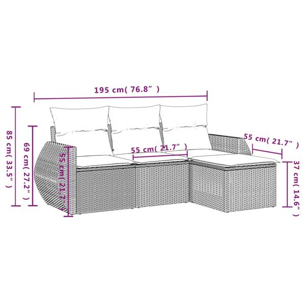 Grote foto vidaxl 4 delige loungeset met kussens poly rattan bruin tuin en terras tuinmeubelen