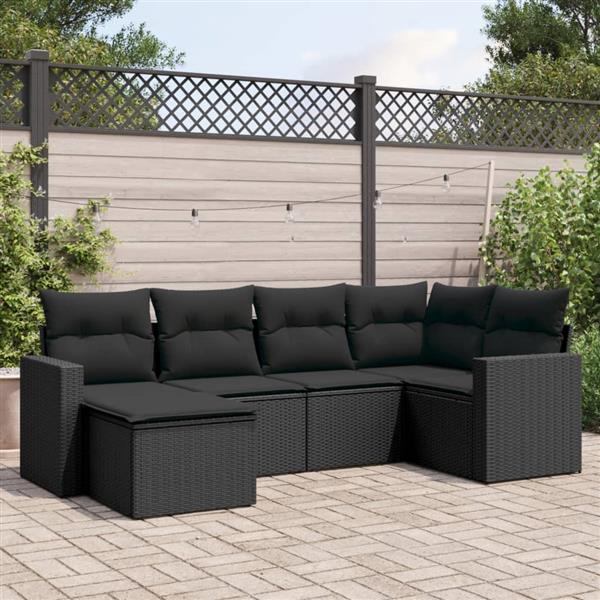 Grote foto vidaxl 6 delige loungeset met kussens poly rattan zwart tuin en terras tuinmeubelen