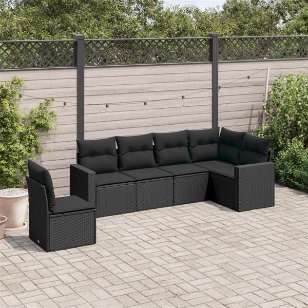 Grote foto vidaxl 6 delige loungeset met kussens poly rattan zwart tuin en terras tuinmeubelen