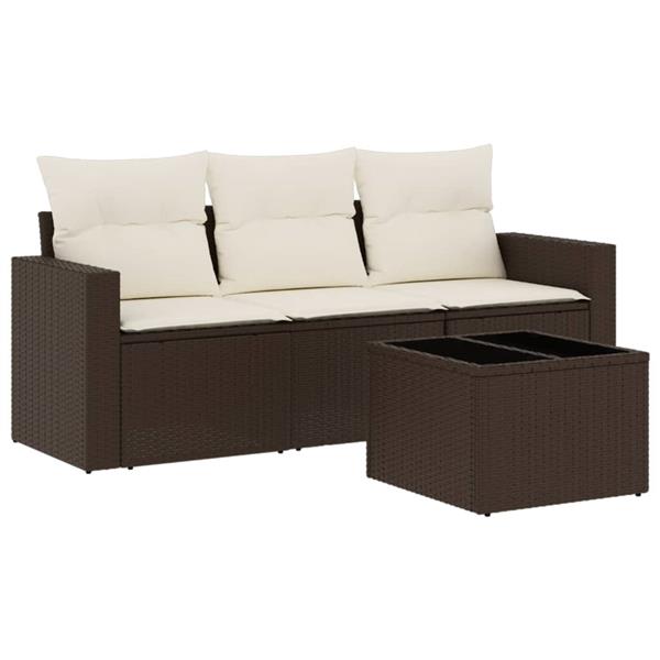 Grote foto vidaxl 4 delige loungeset met kussens poly rattan bruin tuin en terras tuinmeubelen