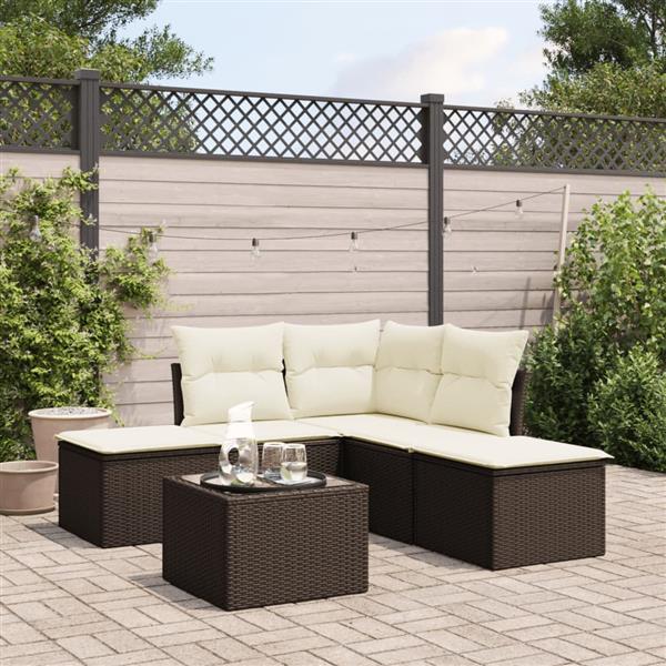 Grote foto vidaxl 6 delige loungeset met kussens poly rattan bruin tuin en terras tuinmeubelen