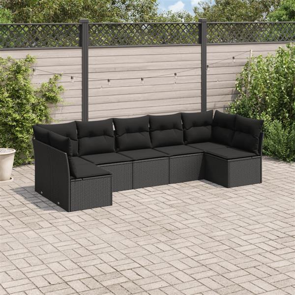 Grote foto vidaxl 7 delige loungeset met kussens poly rattan zwart tuin en terras tuinmeubelen