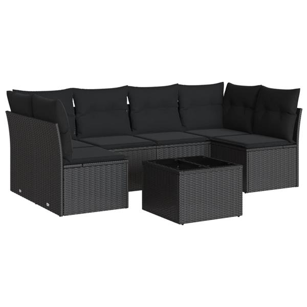 Grote foto vidaxl 7 delige loungeset met kussens poly rattan zwart tuin en terras tuinmeubelen