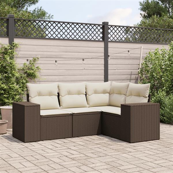 Grote foto vidaxl 4 delige loungeset met kussens poly rattan bruin tuin en terras tuinmeubelen