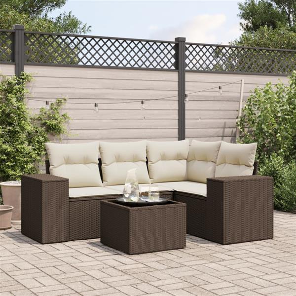 Grote foto vidaxl 5 delige loungeset met kussens poly rattan bruin tuin en terras tuinmeubelen