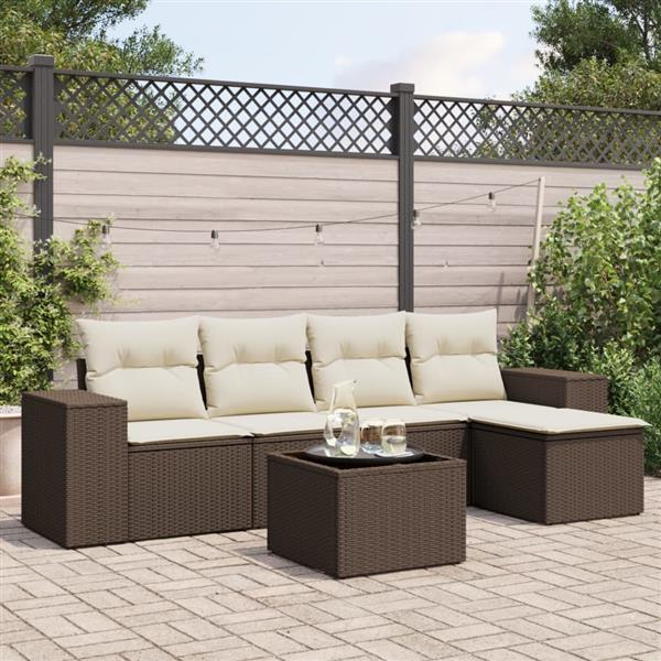 Grote foto vidaxl 6 delige loungeset met kussens poly rattan bruin tuin en terras tuinmeubelen