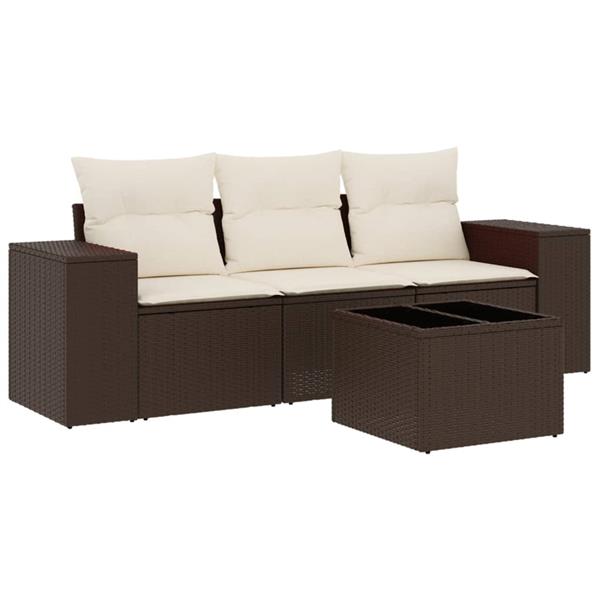 Grote foto vidaxl 4 delige loungeset met kussens poly rattan bruin tuin en terras tuinmeubelen