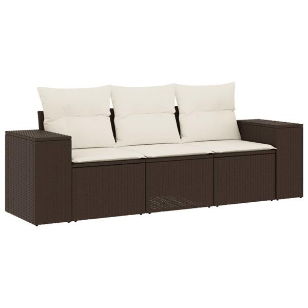 Grote foto vidaxl 3 delige loungeset met kussens poly rattan bruin tuin en terras tuinmeubelen