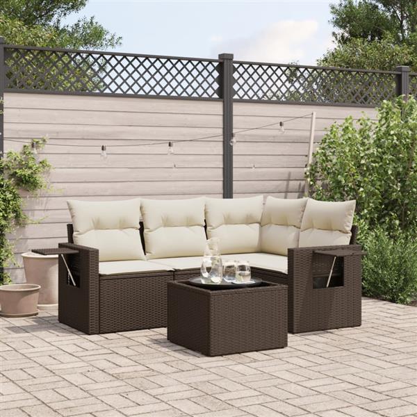 Grote foto vidaxl 5 delige loungeset met kussens poly rattan bruin tuin en terras tuinmeubelen