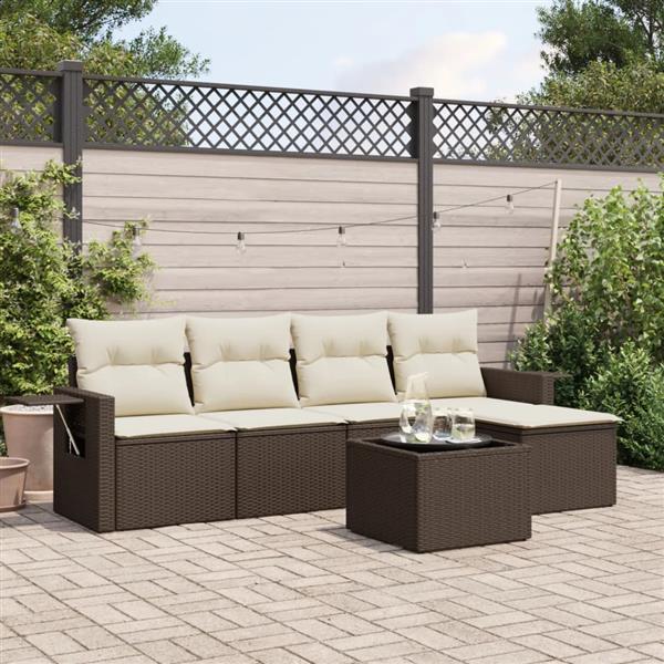 Grote foto vidaxl 6 delige loungeset met kussens poly rattan bruin tuin en terras tuinmeubelen