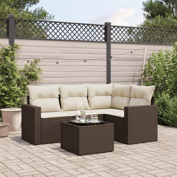 Grote foto vidaxl 5 delige loungeset met kussens poly rattan bruin tuin en terras tuinmeubelen