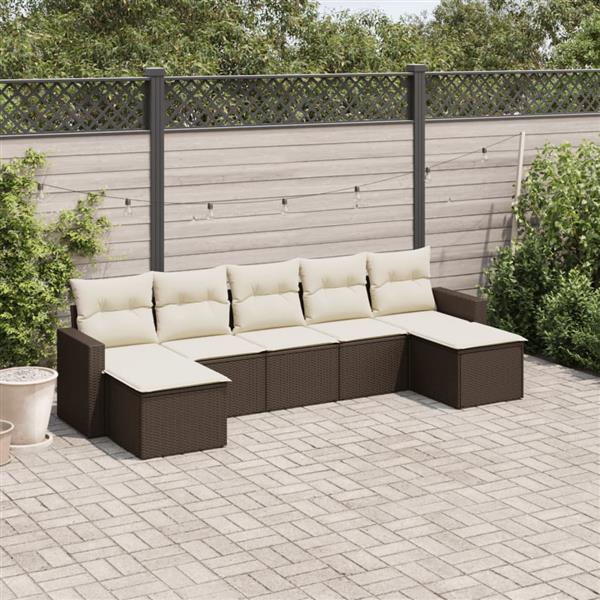 Grote foto vidaxl 7 delige loungeset met kussens poly rattan bruin tuin en terras tuinmeubelen