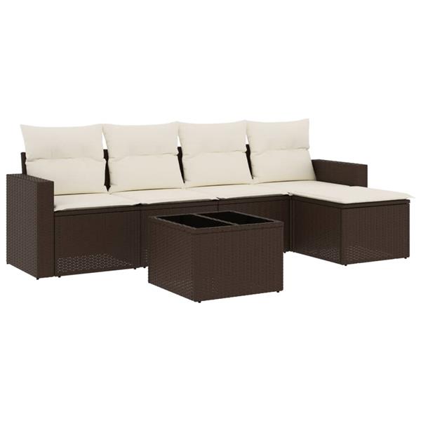 Grote foto vidaxl 6 delige loungeset met kussens poly rattan bruin tuin en terras tuinmeubelen