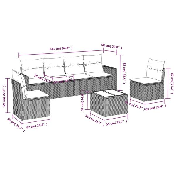 Grote foto vidaxl 7 delige loungeset met kussens poly rattan beige tuin en terras tuinmeubelen