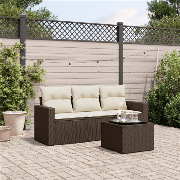 Grote foto vidaxl 4 delige loungeset met kussens poly rattan bruin tuin en terras tuinmeubelen