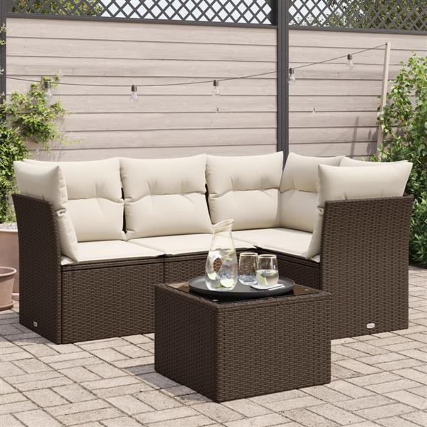 Grote foto vidaxl 5 delige loungeset met kussens poly rattan bruin tuin en terras tuinmeubelen