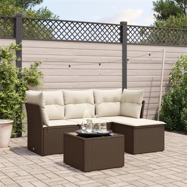 Grote foto vidaxl 5 delige loungeset met kussens poly rattan bruin tuin en terras tuinmeubelen