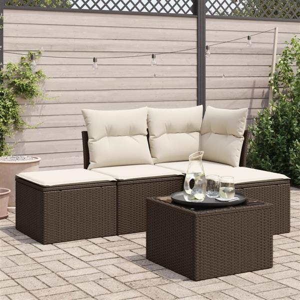 Grote foto vidaxl 5 delige loungeset met kussens poly rattan bruin tuin en terras tuinmeubelen