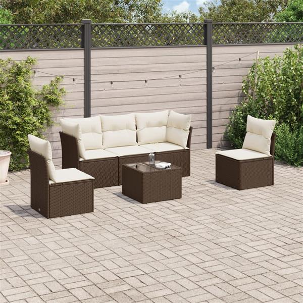 Grote foto vidaxl 6 delige loungeset met kussens poly rattan bruin tuin en terras tuinmeubelen