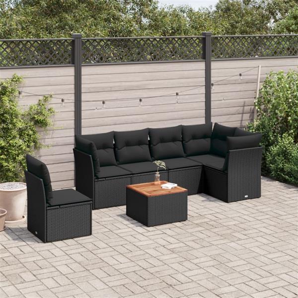 Grote foto vidaxl 7 delige loungeset met kussens poly rattan zwart tuin en terras tuinmeubelen