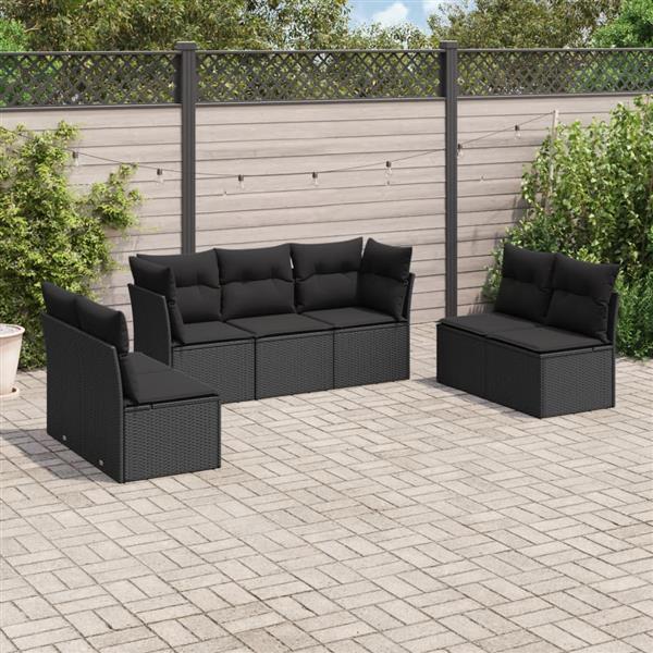 Grote foto vidaxl 7 delige loungeset met kussens poly rattan zwart tuin en terras tuinmeubelen