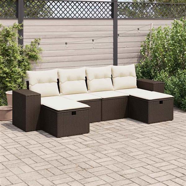 Grote foto vidaxl 6 delige loungeset met kussens poly rattan bruin tuin en terras tuinmeubelen