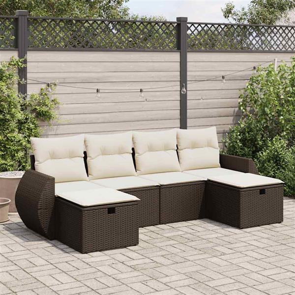 Grote foto vidaxl 6 delige loungeset met kussens poly rattan bruin tuin en terras tuinmeubelen