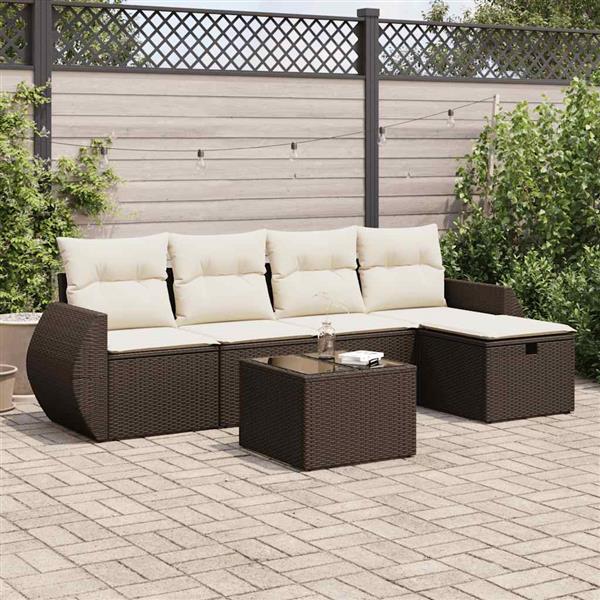 Grote foto vidaxl 6 delige loungeset met kussens poly rattan bruin tuin en terras tuinmeubelen