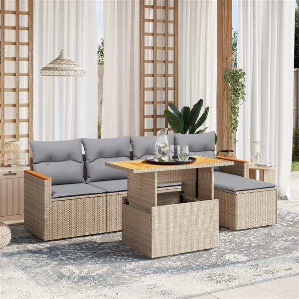 Grote foto vidaxl 6 delige loungeset met kussens poly rattan beige tuin en terras tuinmeubelen