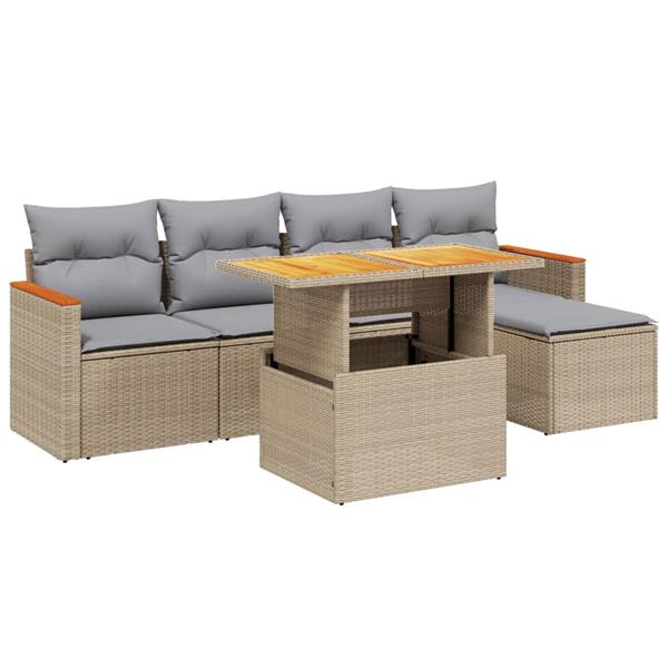 Grote foto vidaxl 6 delige loungeset met kussens poly rattan beige tuin en terras tuinmeubelen