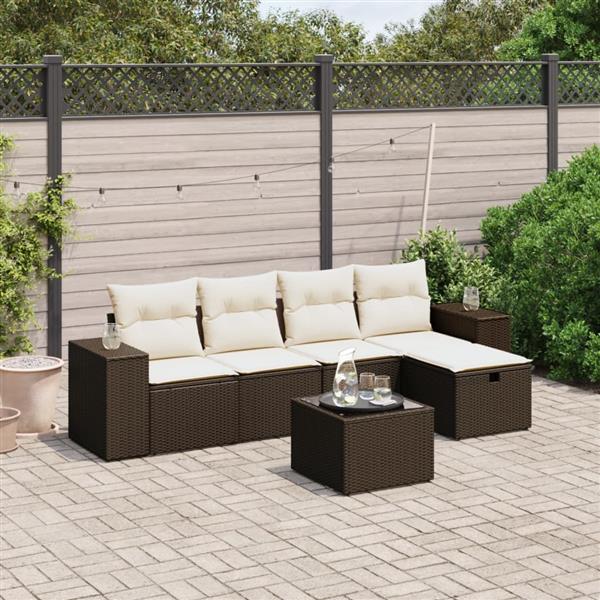 Grote foto vidaxl 6 delige loungeset met kussens poly rattan bruin tuin en terras tuinmeubelen