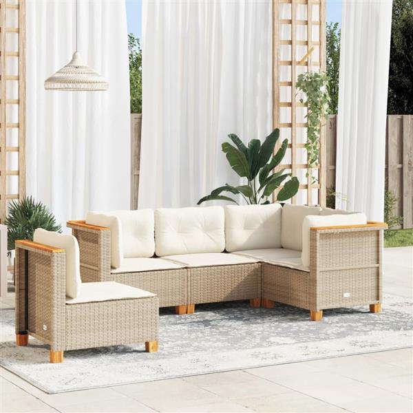 Grote foto vidaxl 5 delige loungeset met kussens poly rattan beige tuin en terras tuinmeubelen