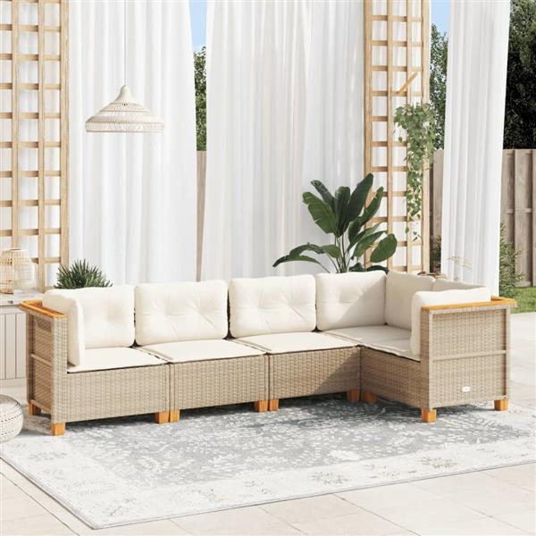 Grote foto vidaxl 5 delige loungeset met kussens poly rattan beige tuin en terras tuinmeubelen