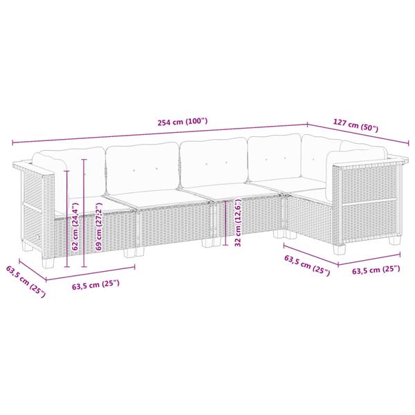 Grote foto vidaxl 5 delige loungeset met kussens poly rattan beige tuin en terras tuinmeubelen