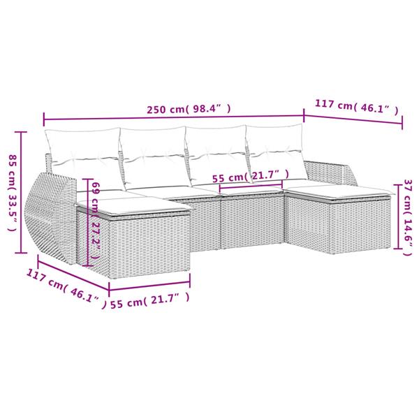 Grote foto vidaxl 6 delige loungeset met kussens poly rattan bruin tuin en terras tuinmeubelen