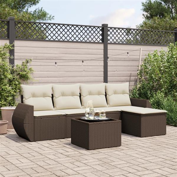 Grote foto vidaxl 6 delige loungeset met kussens poly rattan bruin tuin en terras tuinmeubelen