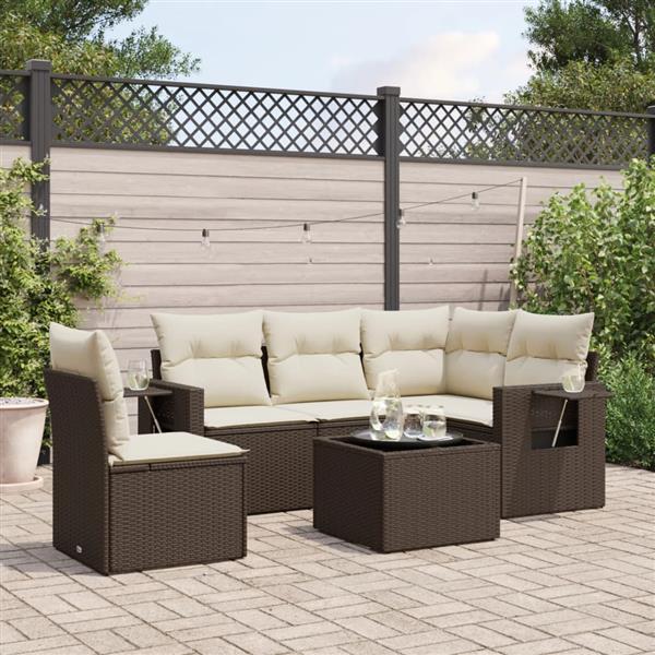 Grote foto vidaxl 6 delige loungeset met kussens poly rattan bruin tuin en terras tuinmeubelen