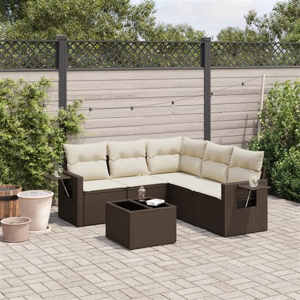 Grote foto vidaxl 6 delige loungeset met kussens poly rattan bruin tuin en terras tuinmeubelen