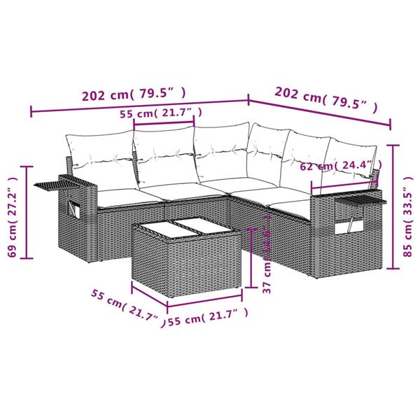 Grote foto vidaxl 6 delige loungeset met kussens poly rattan bruin tuin en terras tuinmeubelen