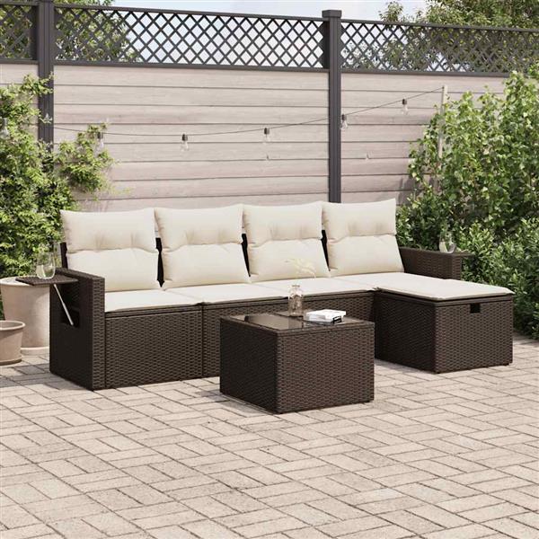 Grote foto vidaxl 6 delige loungeset met kussens poly rattan bruin tuin en terras tuinmeubelen