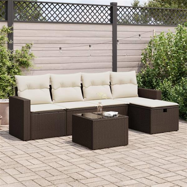 Grote foto vidaxl 6 delige loungeset met kussens poly rattan bruin tuin en terras tuinmeubelen