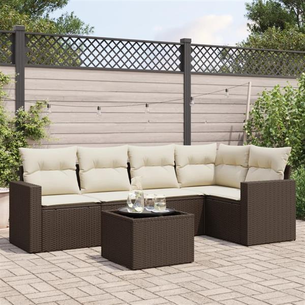 Grote foto vidaxl 6 delige loungeset met kussens poly rattan bruin tuin en terras tuinmeubelen