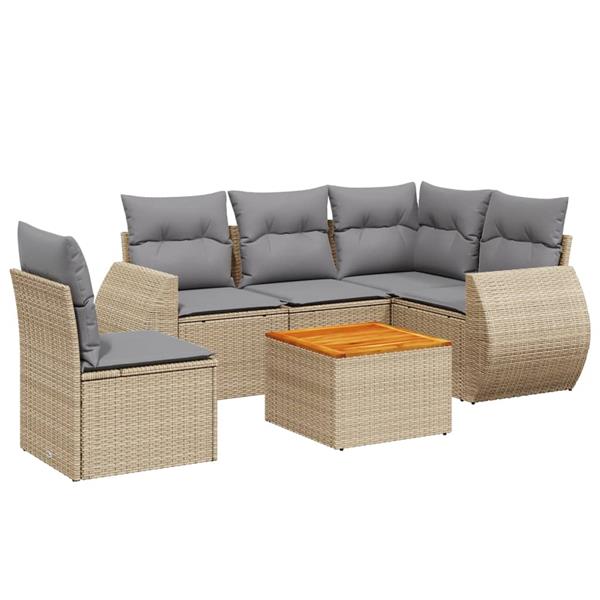 Grote foto vidaxl 6 delige loungeset met kussens poly rattan beige tuin en terras tuinmeubelen