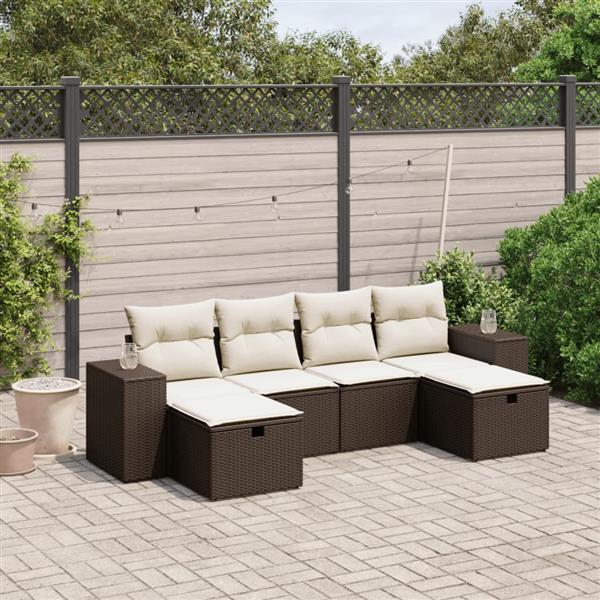 Grote foto vidaxl 6 delige loungeset met kussens poly rattan bruin tuin en terras tuinmeubelen